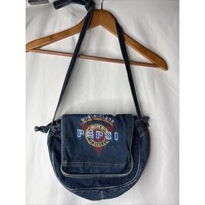 Vtg PEPSI Holiday Fair World‎ Class Denim Jean Jet Bag Purse Soda Pop Retro